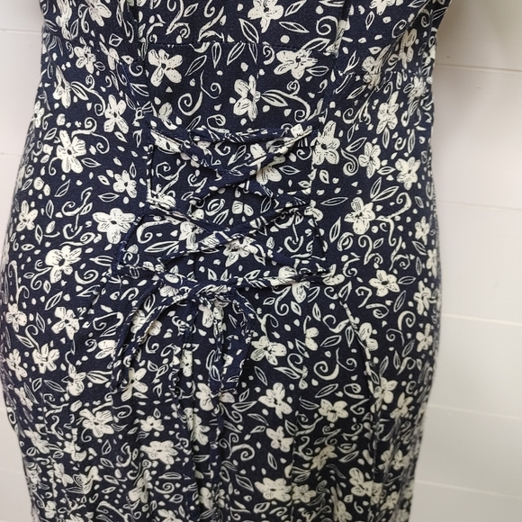 Vintage Style 90's Floral Button Front Lace Up Ties Midi Dress Size 11 - Picture 7 of 12